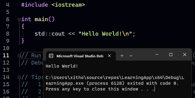 My first &ldquo;Hello World!&rdquo; in C++